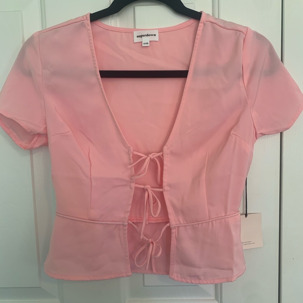 Revolve Pink Front Tie Top